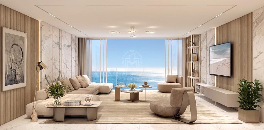 Imagens do Apartamento com 201m² privativos: Amplo living de frente para o mar